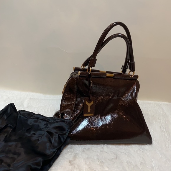 Yves Saint Laurent Majorelle Patent Leather Bag chocolate brown color - Picture 13 of 16